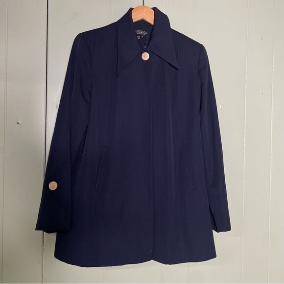 J. Peterman Lightweight Navy Wool Point Collar Single Button Coat Size‎ 10 - Picture 2 of 10